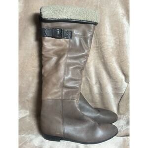 Apepazza Over the Knee Boots Leather Tan Brown Sherpa Women's Size 39 US 6.5. :)